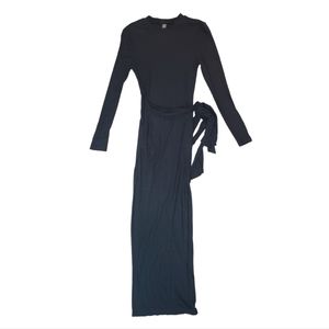 Shein Sxy | Black Ribbed Long Sleeve Thigh Slit Maxi Dress Sz S